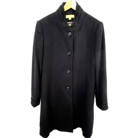 EUC! Katherine Kelly Black 100% Cashmere Button Up Long Coat Women Sz 14 - Picture 1 of 10